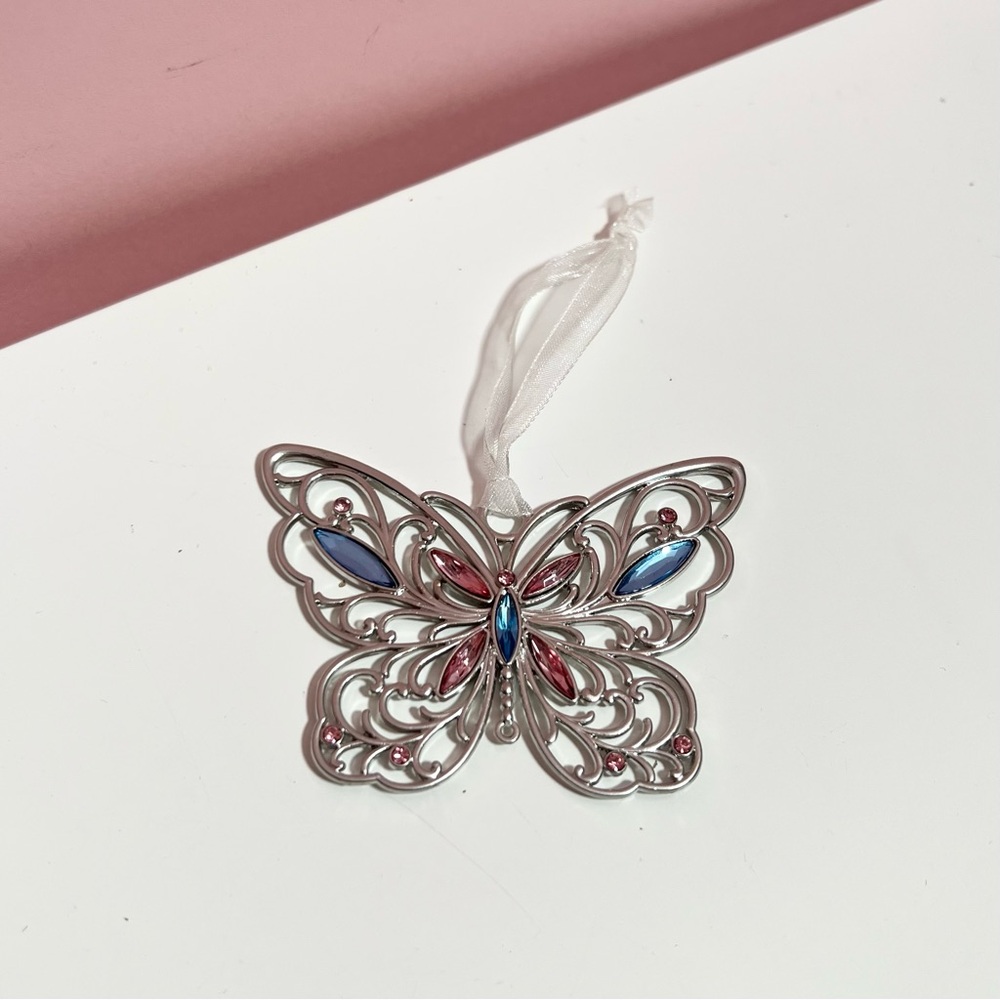 Y2K 2000s pink and blue rhinestone butterfly bag charm